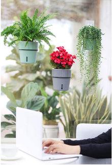 Wall Hanging Self Watering Flower Pot, Indoor Plastic Planter With Cotton Rope & Hanging Stand, Stand & Container For Water, Self Watering Style Lazy Pot & Iron Stand