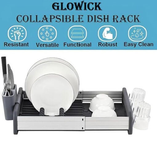 Expandable Dish Rack with Drainage Spout – Rust-Free Aluminium Kitchen Organizer