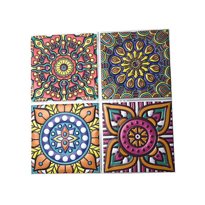 Pack of 4 - 3D Embossed Assorted Truck Art Themed Tiles Sticker (Each Sticker Size: 6x6 Inches)