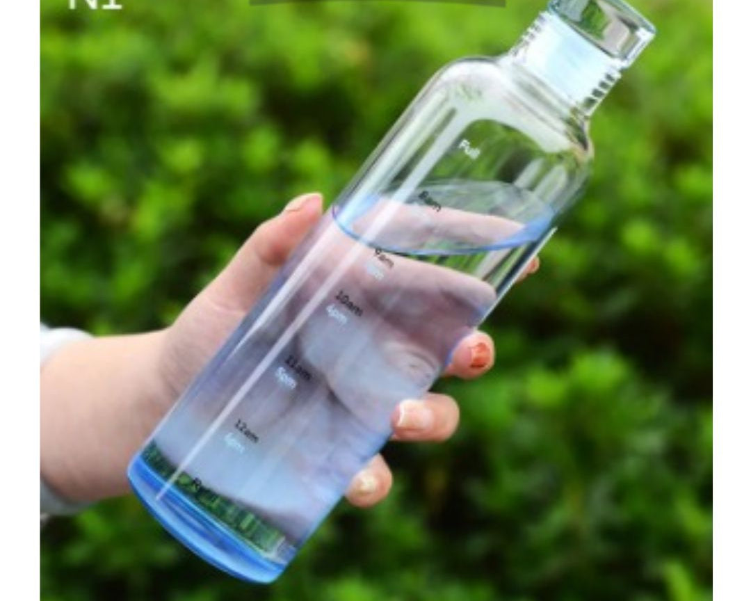 Clear Glass Water Bottle with Time Marker Cover