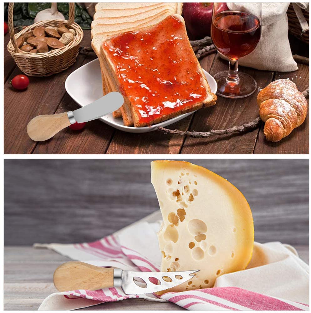 Set of 4 - Stainless Steel Cheese Knives With Wooden Handles
