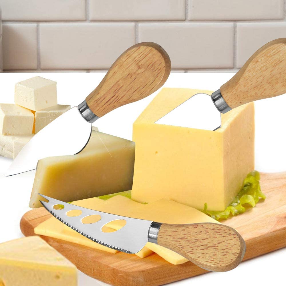 Set of 4 - Stainless Steel Cheese Knives With Wooden Handles