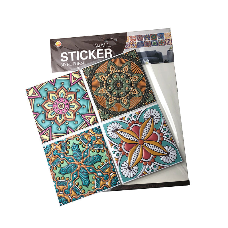Pack of 4 - 3D Embossed Assorted Truck Art Themed Tiles Sticker (Each Sticker Size: 6x6 Inches)