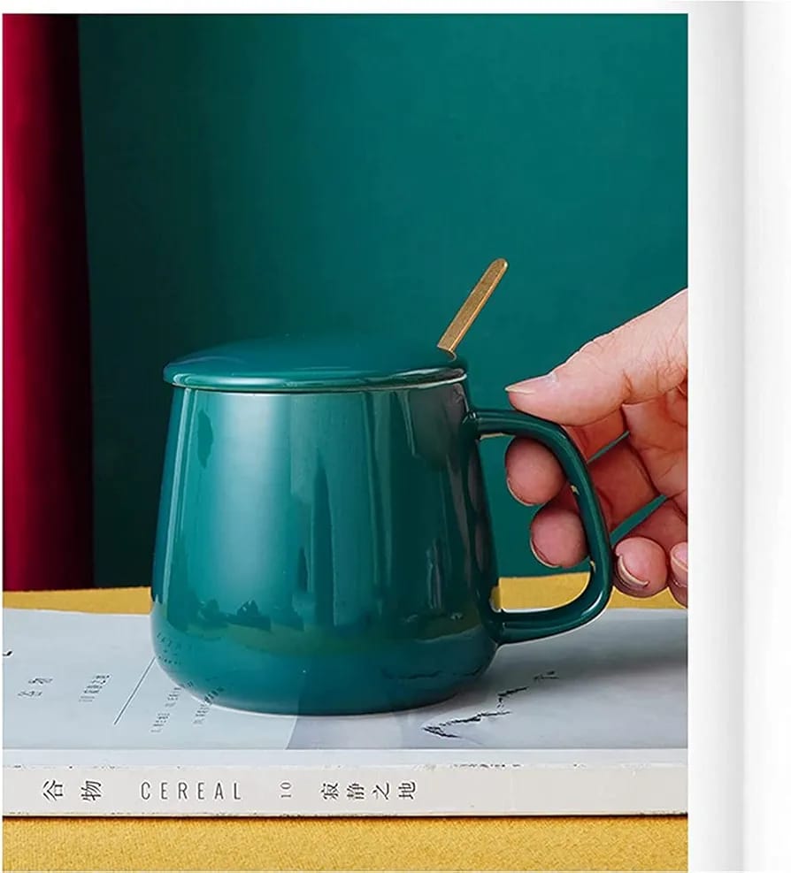 Ceramic Coffee Mug Set with Lid and Spoon