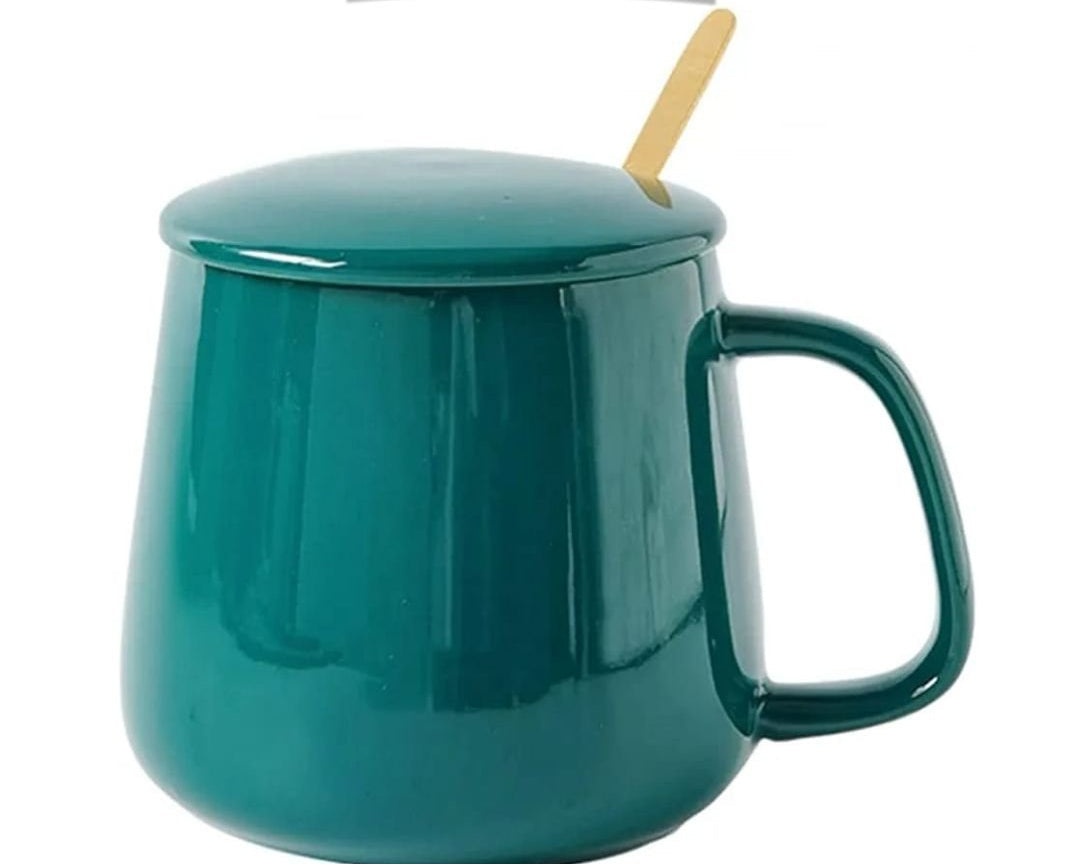 Ceramic Coffee Mug Set with Lid and Spoon