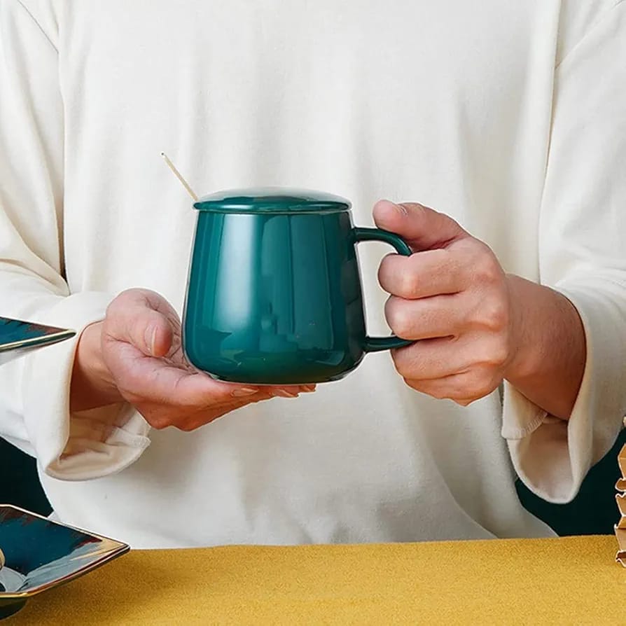 Ceramic Coffee Mug Set with Lid and Spoon