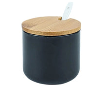 Ceramic Sugar Pot with Ceramic Spoon & Wooden Lid