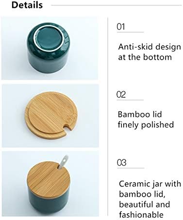 Ceramic Sugar Pot with Ceramic Spoon & Wooden Lid