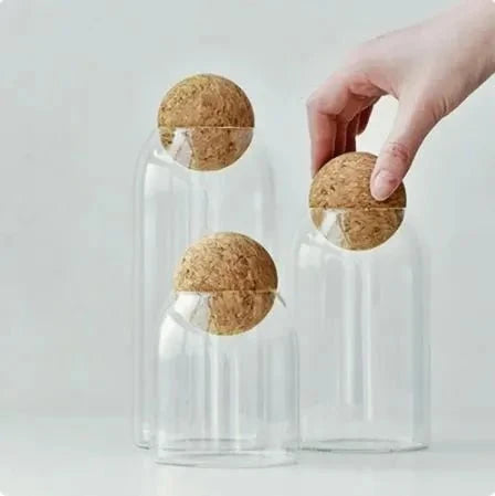 Clear Glass with Cork Ball Multipurpose Jar