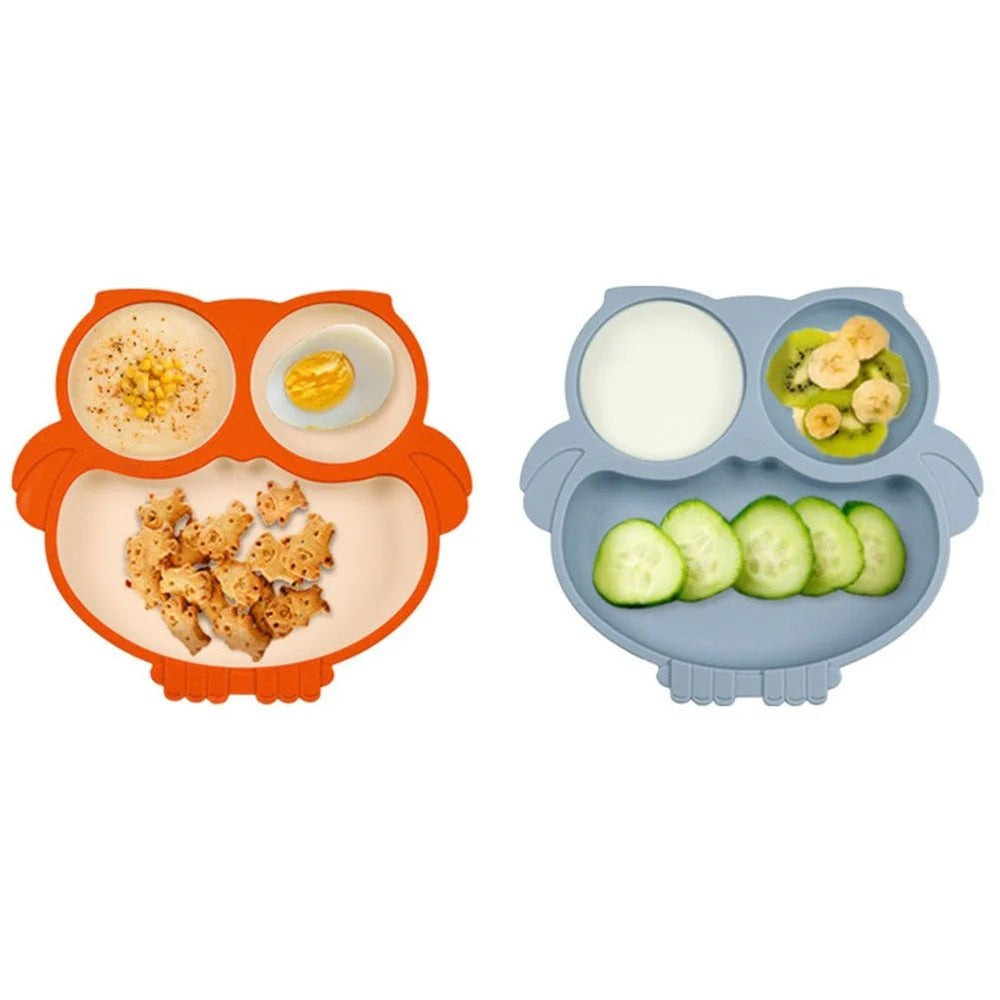 Cute Cartoon Silicone Baby Suction Plate, Fork and Spoon Set