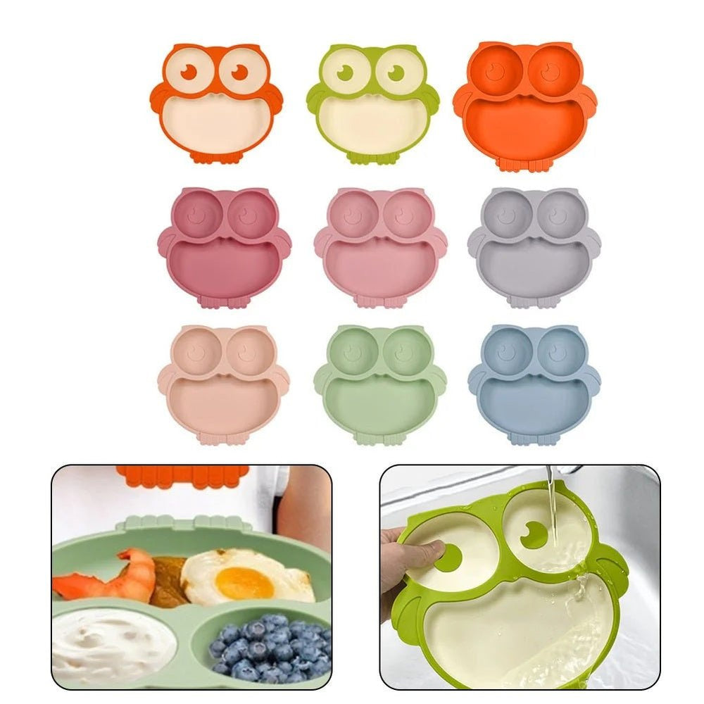 Cute Cartoon Silicone Baby Suction Plate, Fork and Spoon Set