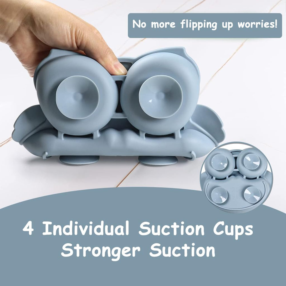 Cute Cartoon Silicone Baby Suction Plate, Fork and Spoon Set