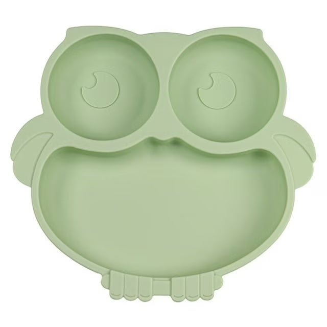 Cute Cartoon Silicone Baby Suction Plate, Fork and Spoon Set