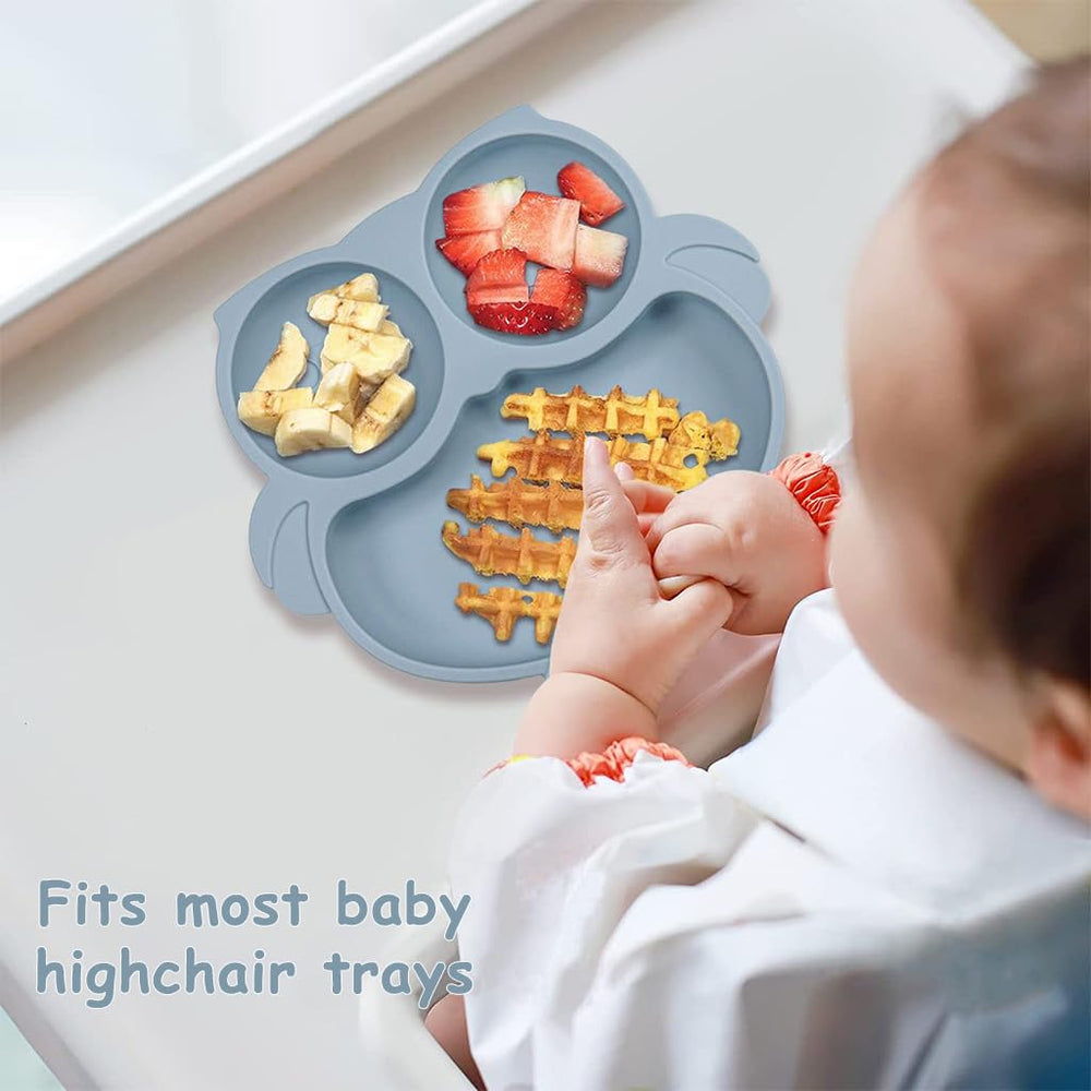 Cute Cartoon Silicone Baby Suction Plate, Fork and Spoon Set