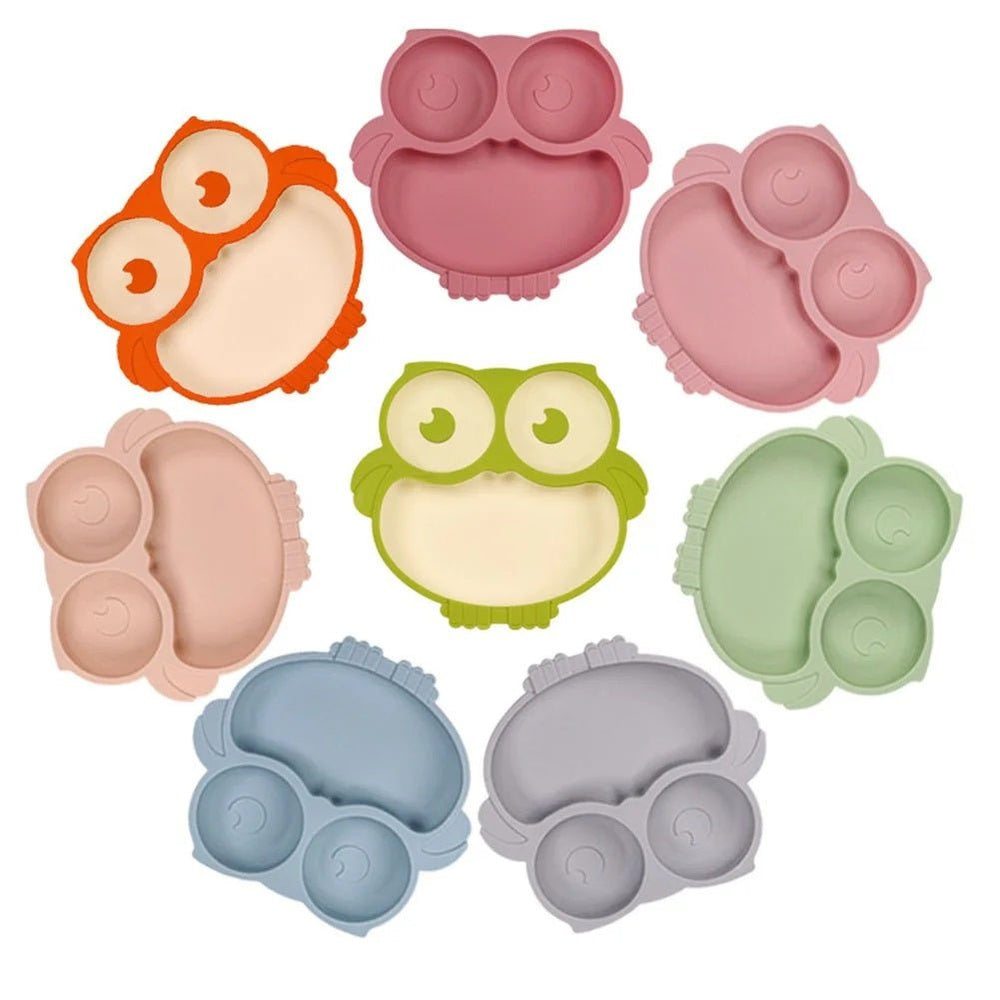 Cute Cartoon Silicone Baby Suction Plate, Fork and Spoon Set
