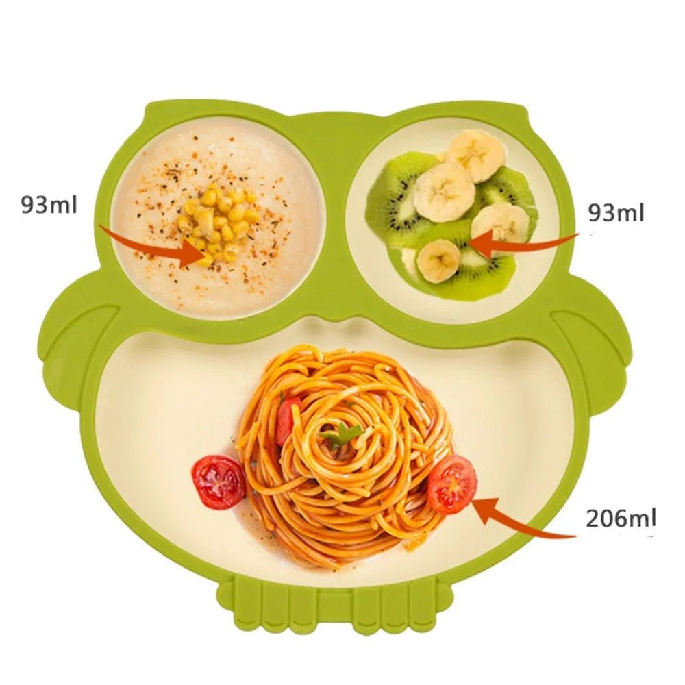 Cute Cartoon Silicone Baby Suction Plate, Fork and Spoon Set