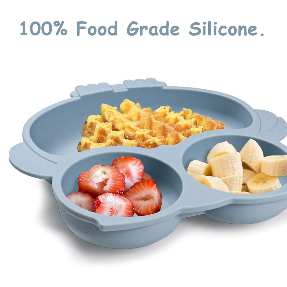 Cute Cartoon Silicone Baby Suction Plate, Fork and Spoon Set