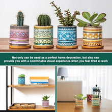 Cylindrical Mini Ceramic Succulent Planters with Bamboo Tray
