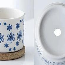 Cylindrical Mini Ceramic Succulent Planters with Bamboo Tray