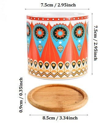 Cylindrical Mini Ceramic Succulent Planters with Bamboo Tray