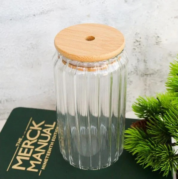 Glass Tumbler with Bamboo Lids and Glass Straw