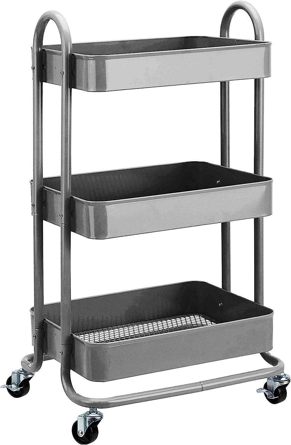 3-Tier Wheeled Mesh Base Rolling Kitchen Trolley Cart