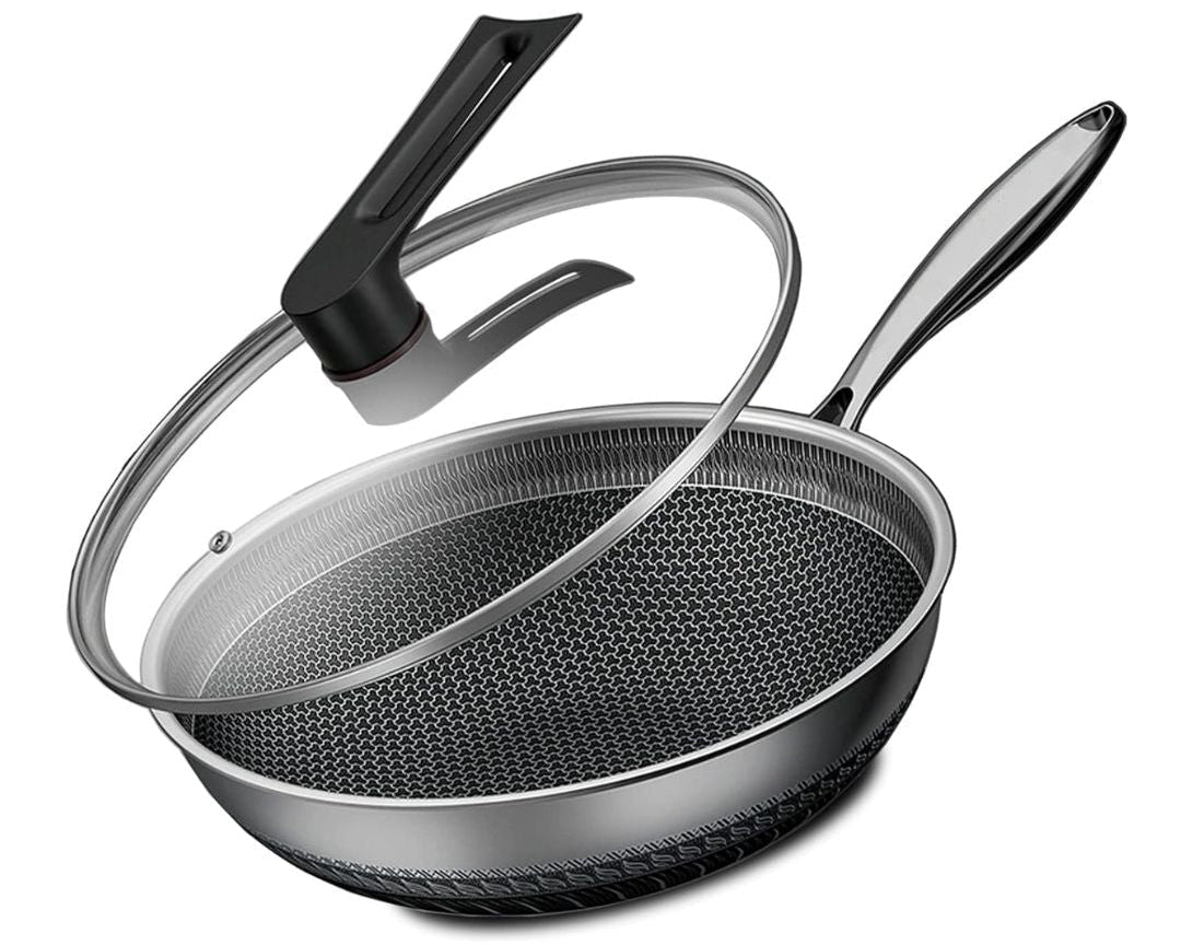 Double Sided Honeycomb Laser Coated Wok With Handle & Lid