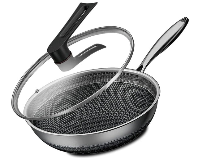 Double Sided Honeycomb Laser Coated Wok With Handle & Lid