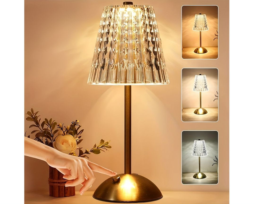 Dimmable Crystal 3 Colors LED Cordless Table Lamp