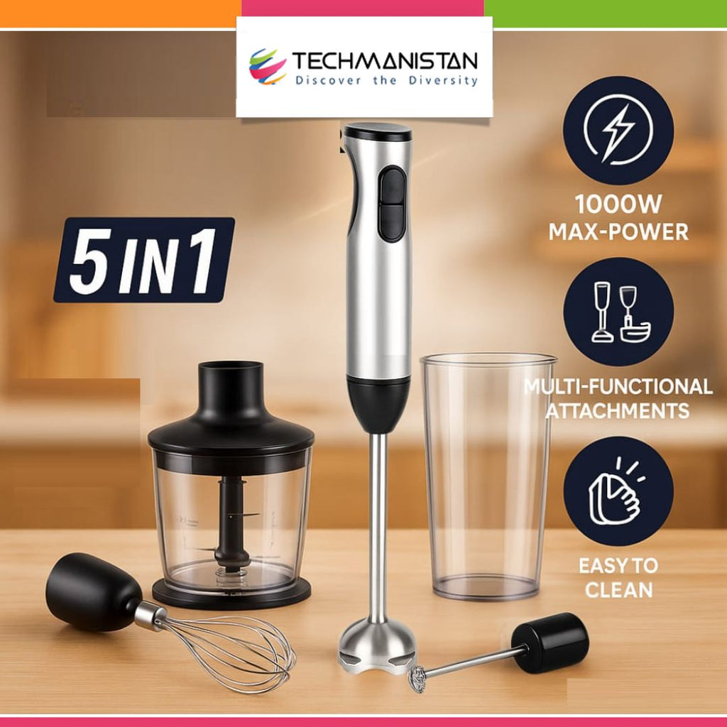 5 in 1 Multi-functional Stick Blender with Mixing Beaker, Chopper, Egg Whisk, Milk/Smoothie