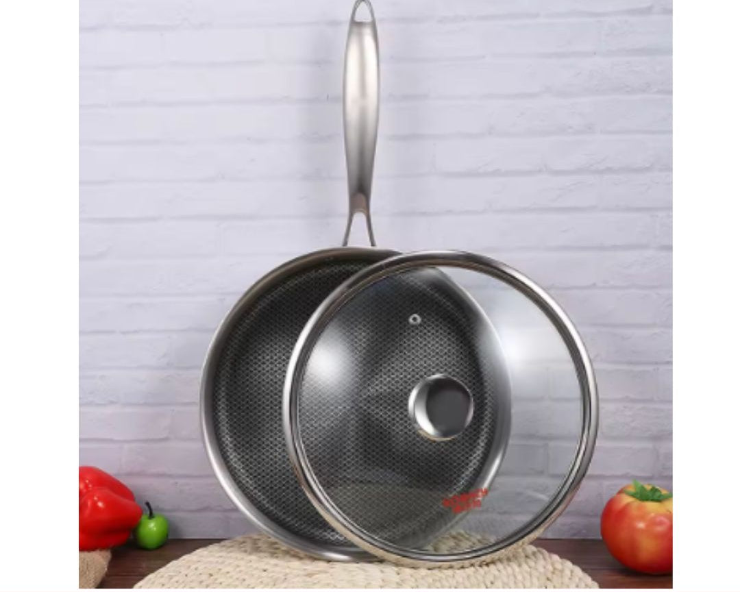 Double Sided Honeycomb Laser Coated Frying Pan With Lid