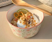 1Piece - Pink Floral Ceramic Bowl