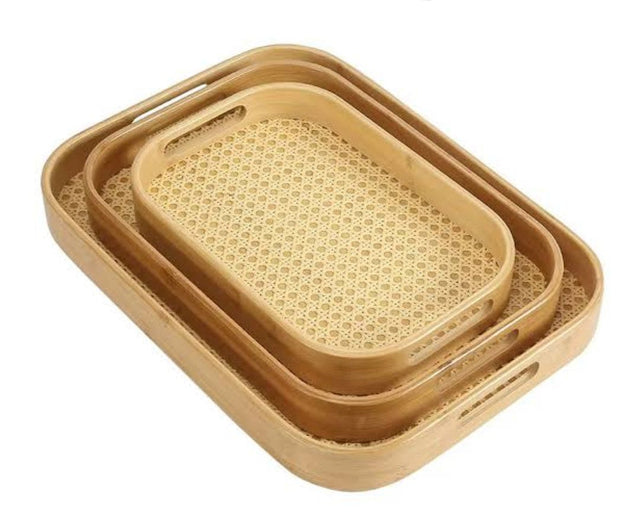 Set of 3 - Bamboo Serving Trays with handles