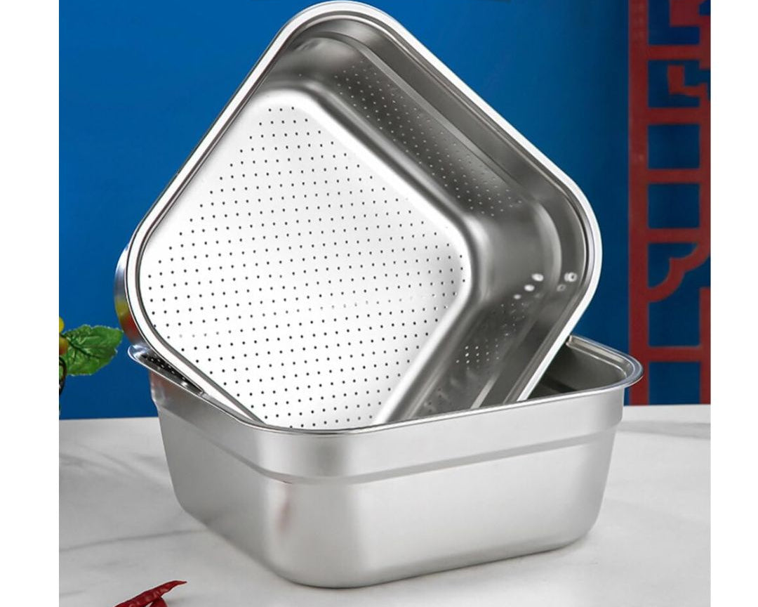 Kitchen Sink Rice Washing Bowl with Strainer Drainer Basket