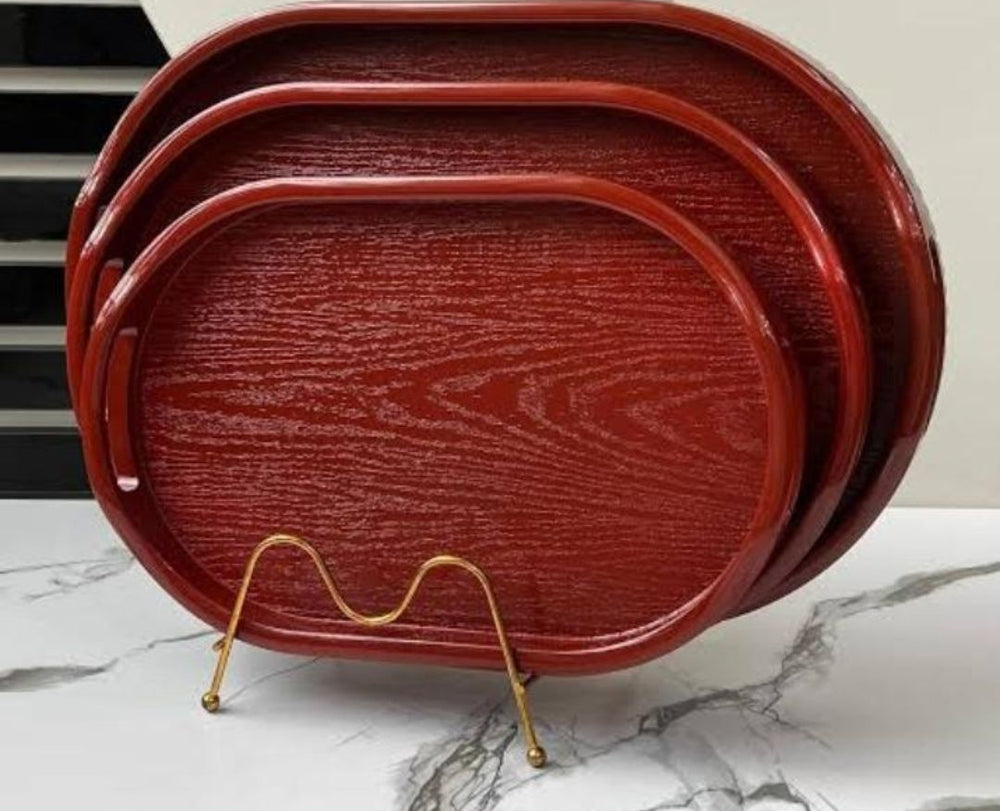 Set of 3 - Oval Serving Trays with Integrated Handles