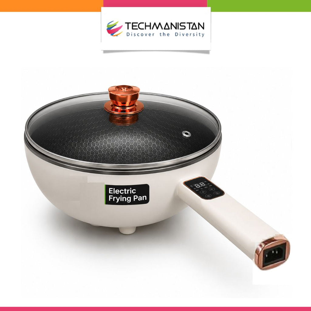 Deep Honeycomb Laser Coated Non-Stick Electric Wok/Karahi with Glass Lid