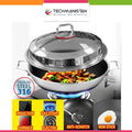 Double Sided Honeycomb Laser Coated Deep Wok With Dual Handles & Lid