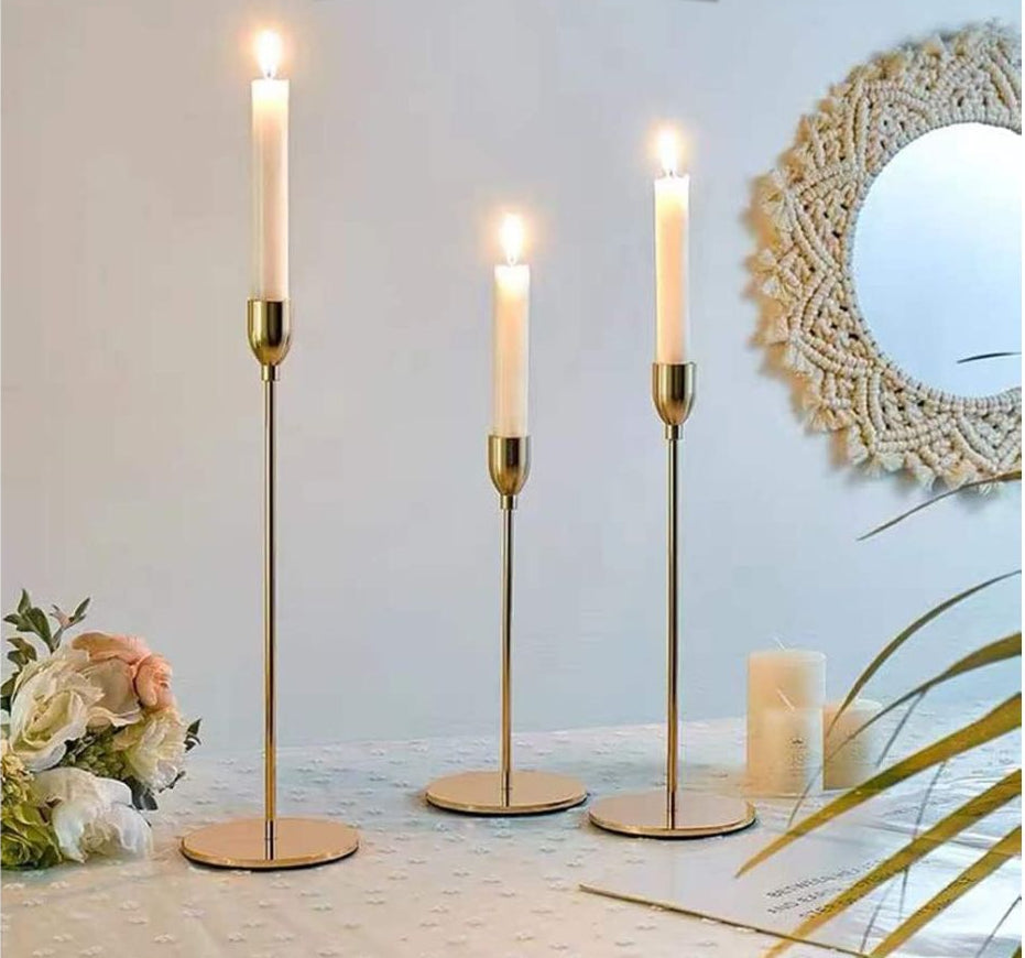 Set of 3 - Golden Candle Holders