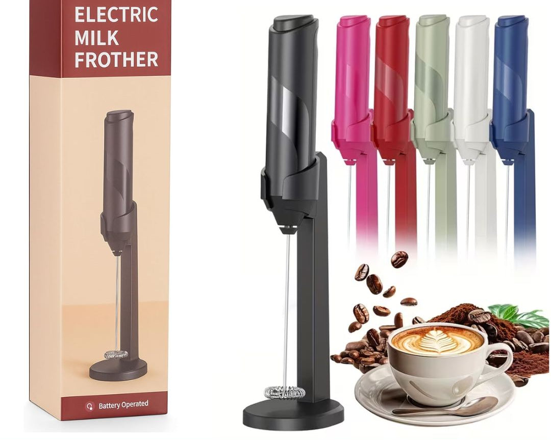 Battery-Operated Electric Milk Frother with Stand