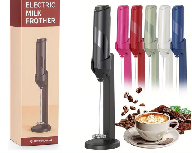 Battery-Operated Electric Milk Frother with Stand