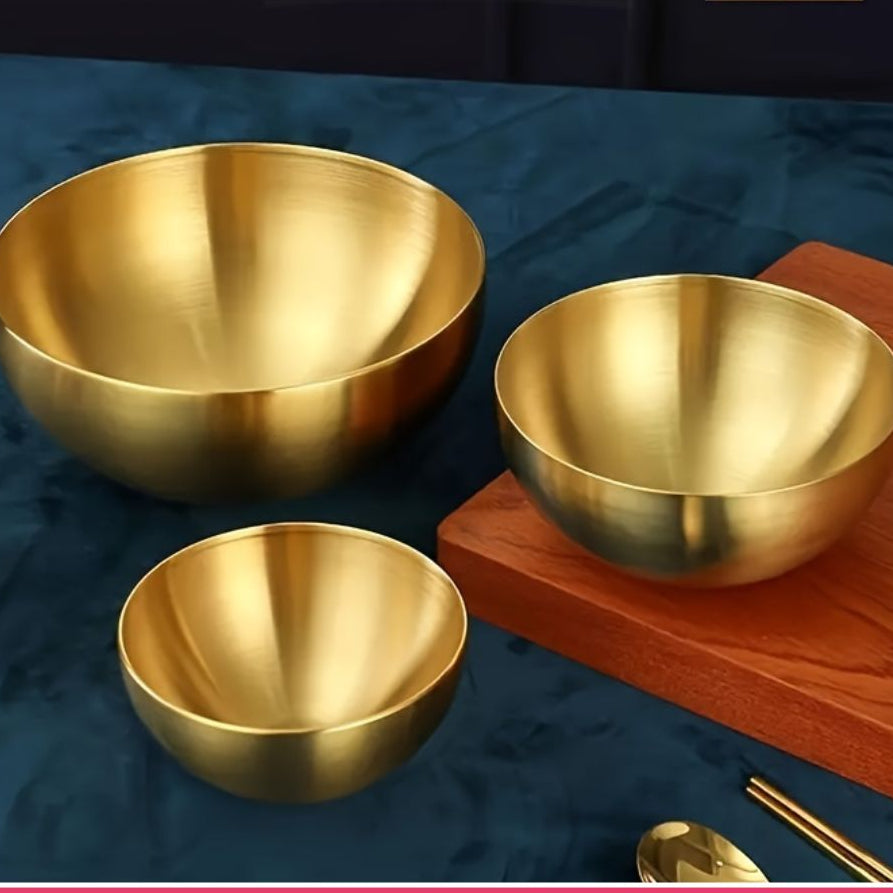 3 Pcs Golden Stainless Steel Bowls Set