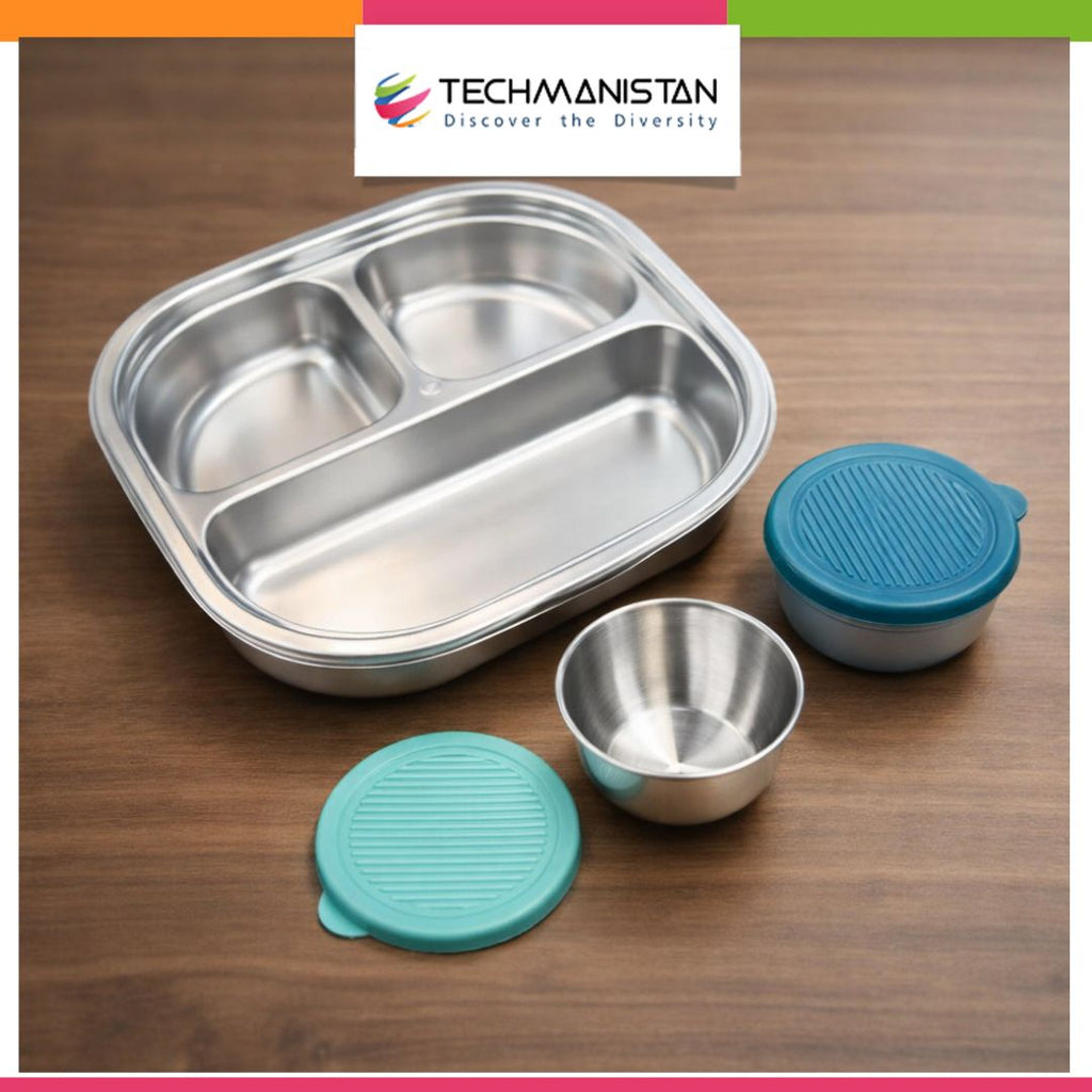 3 Compartment Lunch Box + 2 Condiment Cups