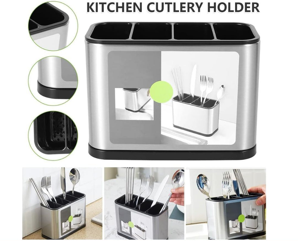 4 Compartment Cutlery Holder with Draining Tray