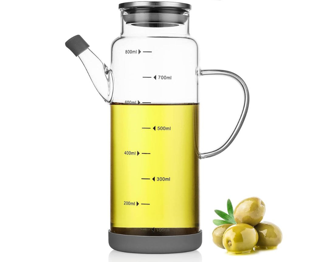 Glass Oil Dispenser Bottle with Lid and Stopper