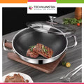 Dual Handles Honeycomb Double Sided Laser Coated Wok With Lid, Karahi