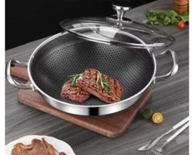 Dual Handles Honeycomb Double Sided Laser Coated Wok With Lid, Karahi