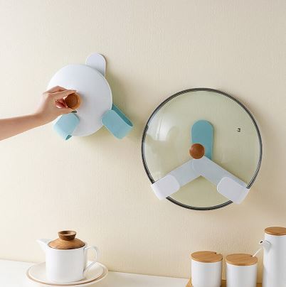 Self Adhesive No Punch Wall Mounted Pot Lid Holder, 160° Rotatable Pot Lid Stand