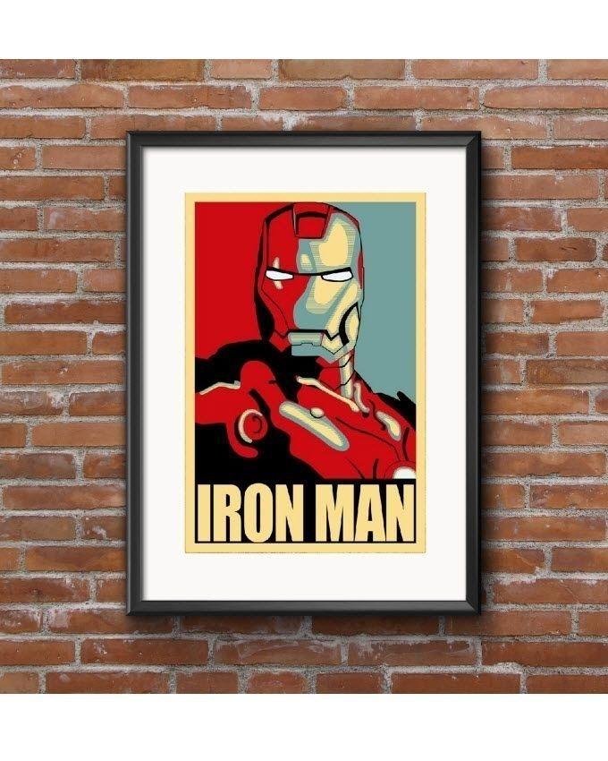Iron Man Comic Retro Poster on Kraft Paper - Block Mounted - Multicolor