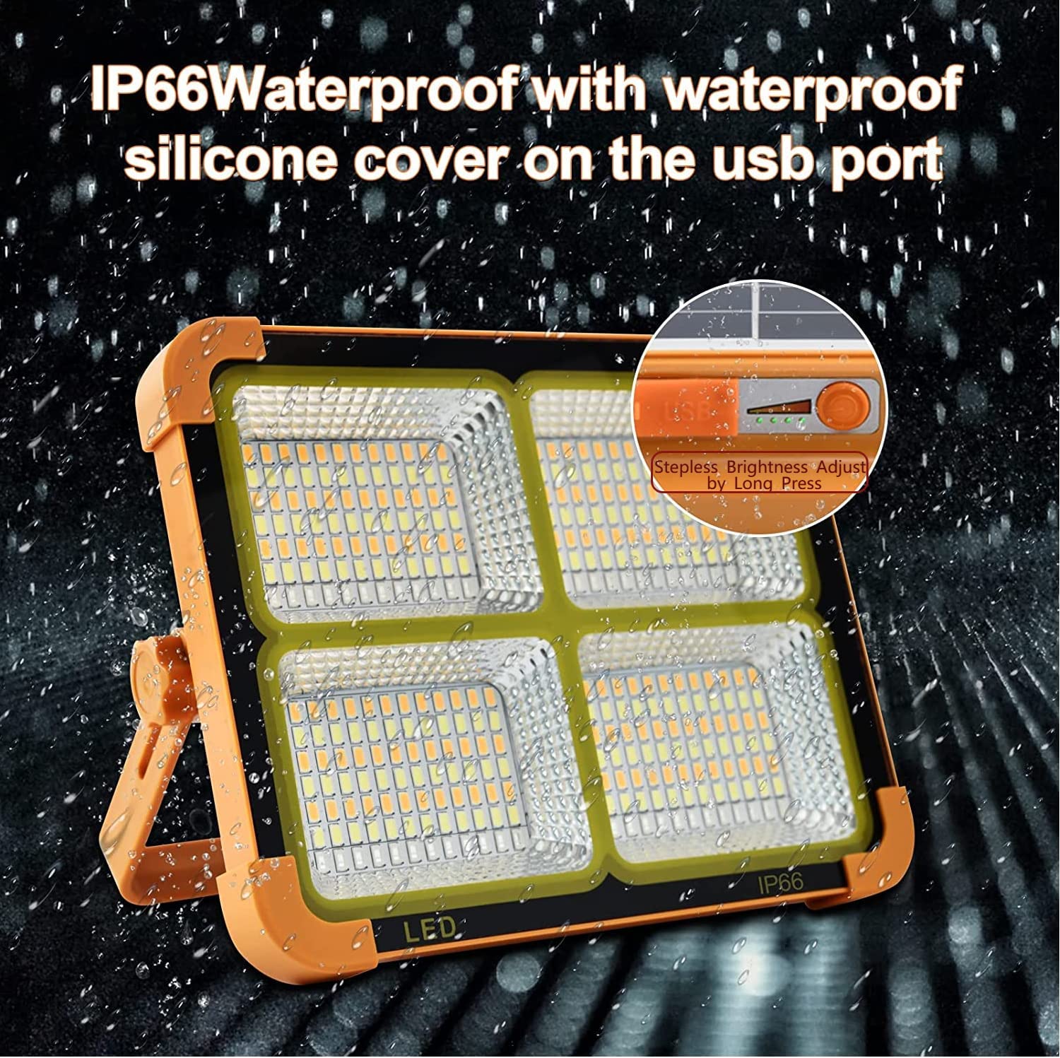 Rechargeable Solar Light, 100W Rechargeable Work Light, 10000Lum Portable Solar LED Floodlight with 348LEDs, Waterproof IP66 Solar LED Outdoor Emergency Portable Light