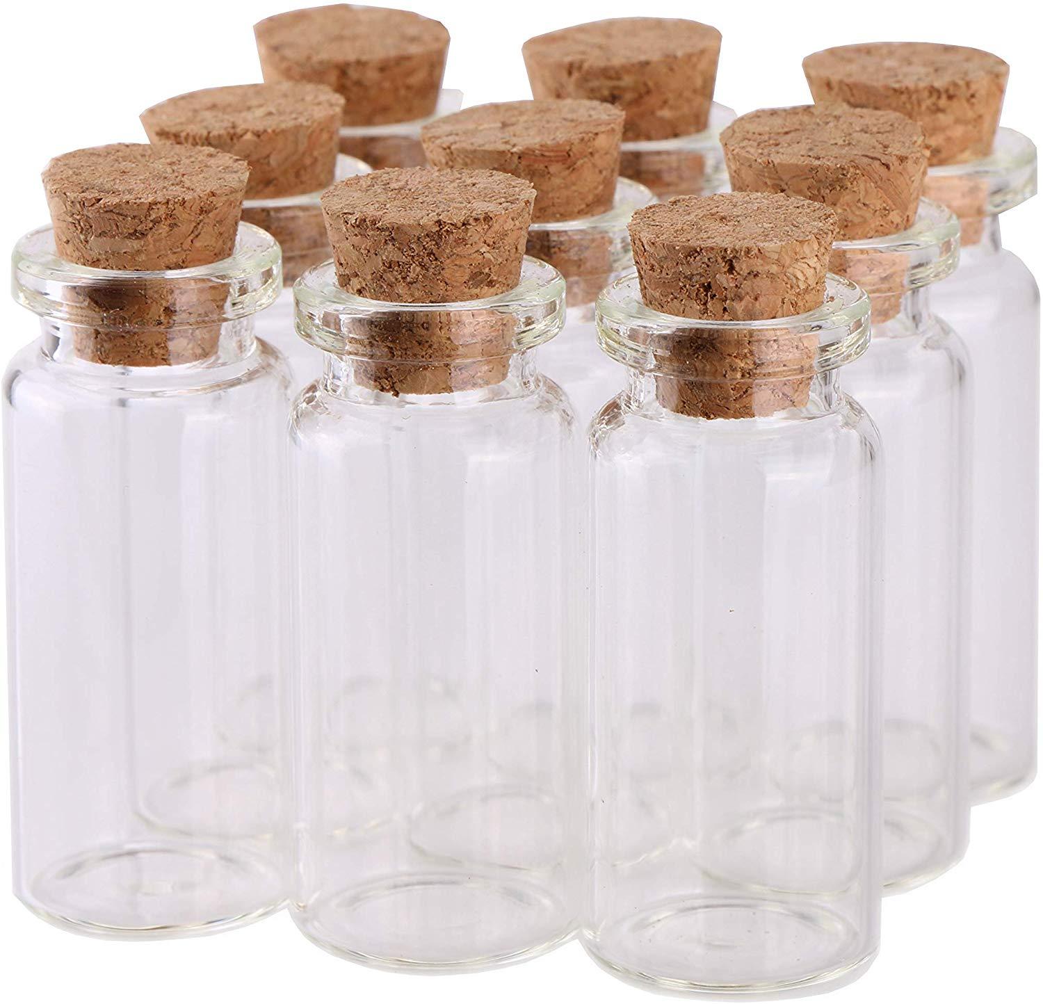 Pack of 4 - Mini Glass Bottles with Cork Stopper